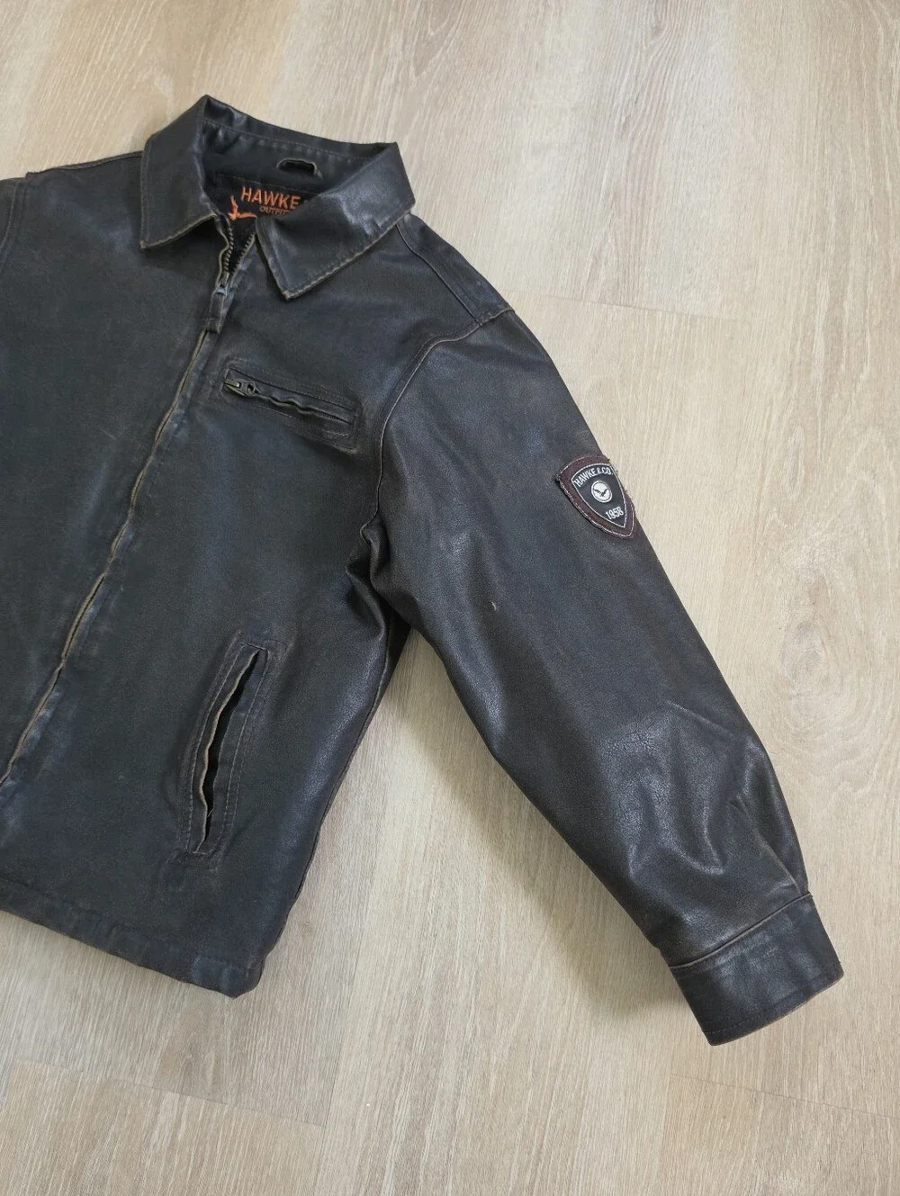 Hawke & Co Brown Leather Biker Jacket Boys Size 14/16 (Medium)